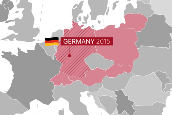 Ausschnitt Landkarte mit Einfärbung Deutschland und Flagge.