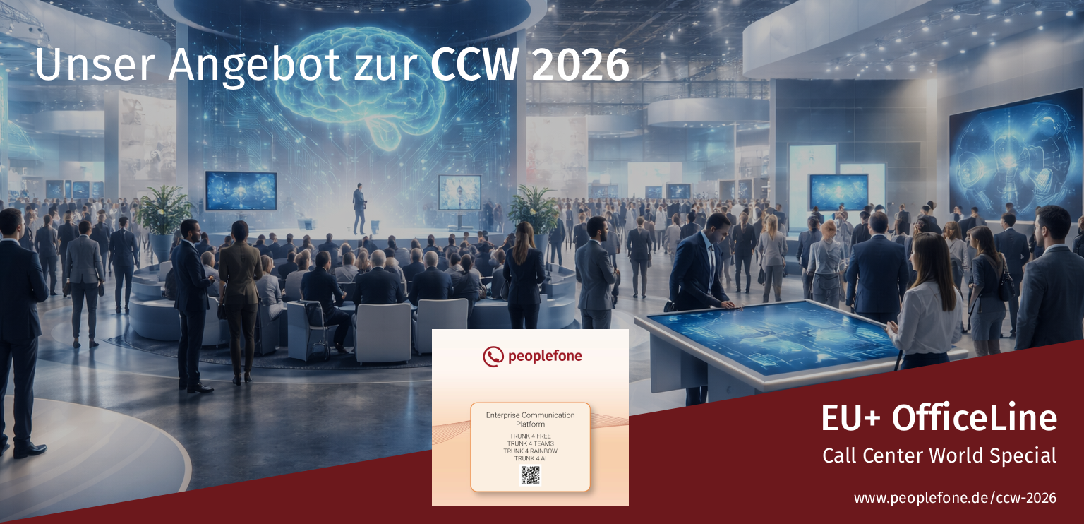 Unser Angebot zur CCW 2026. EU OfficeLine Flat. Banner mit Messesituation.