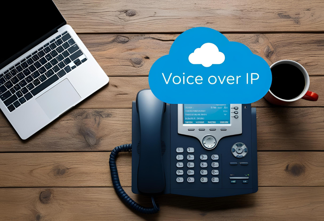 Banner mit Wolke und Schriftzug Voice over IP.