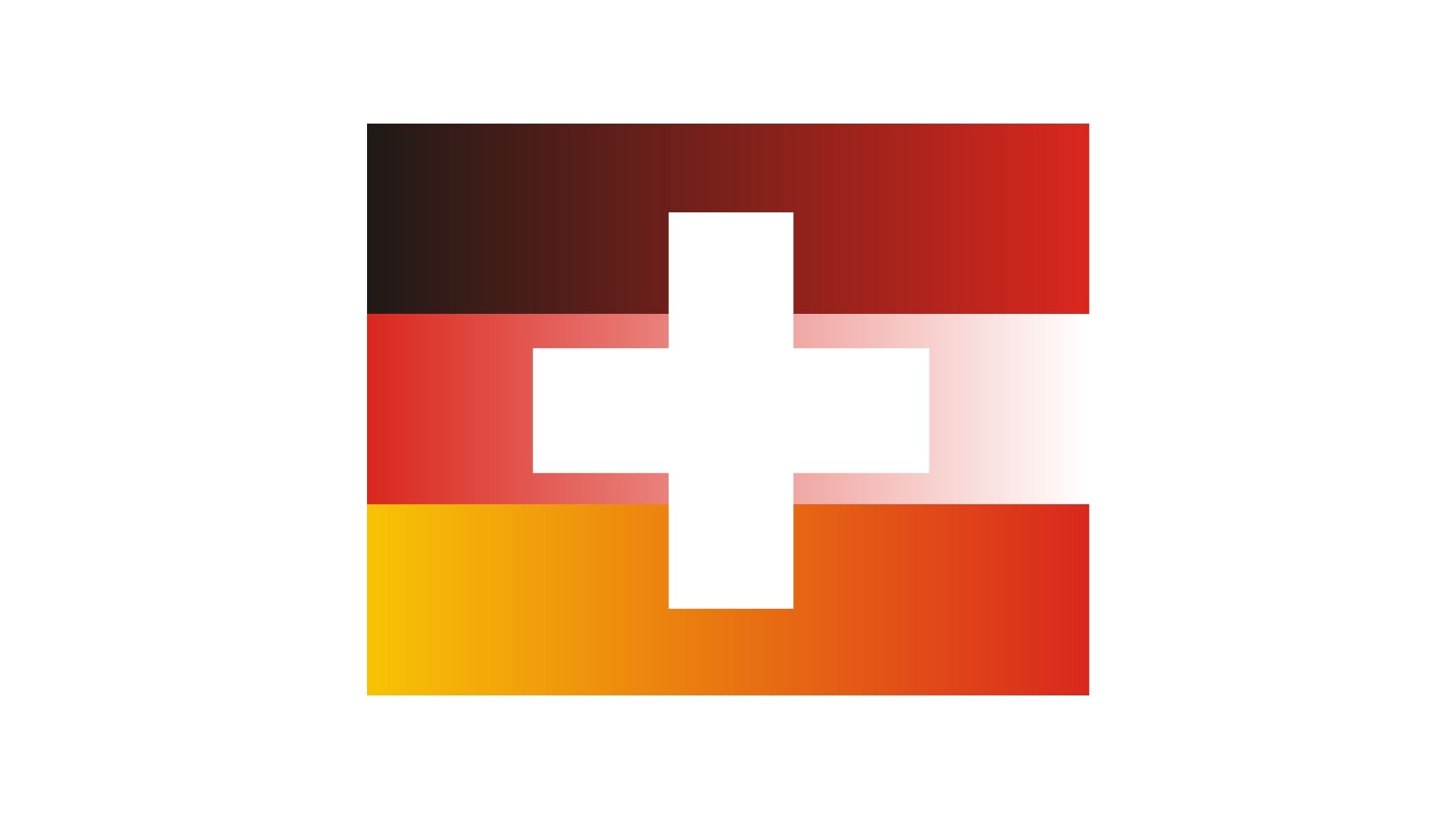 Flagge mit den Ländern Deutschland, Österreich und Schweiz.