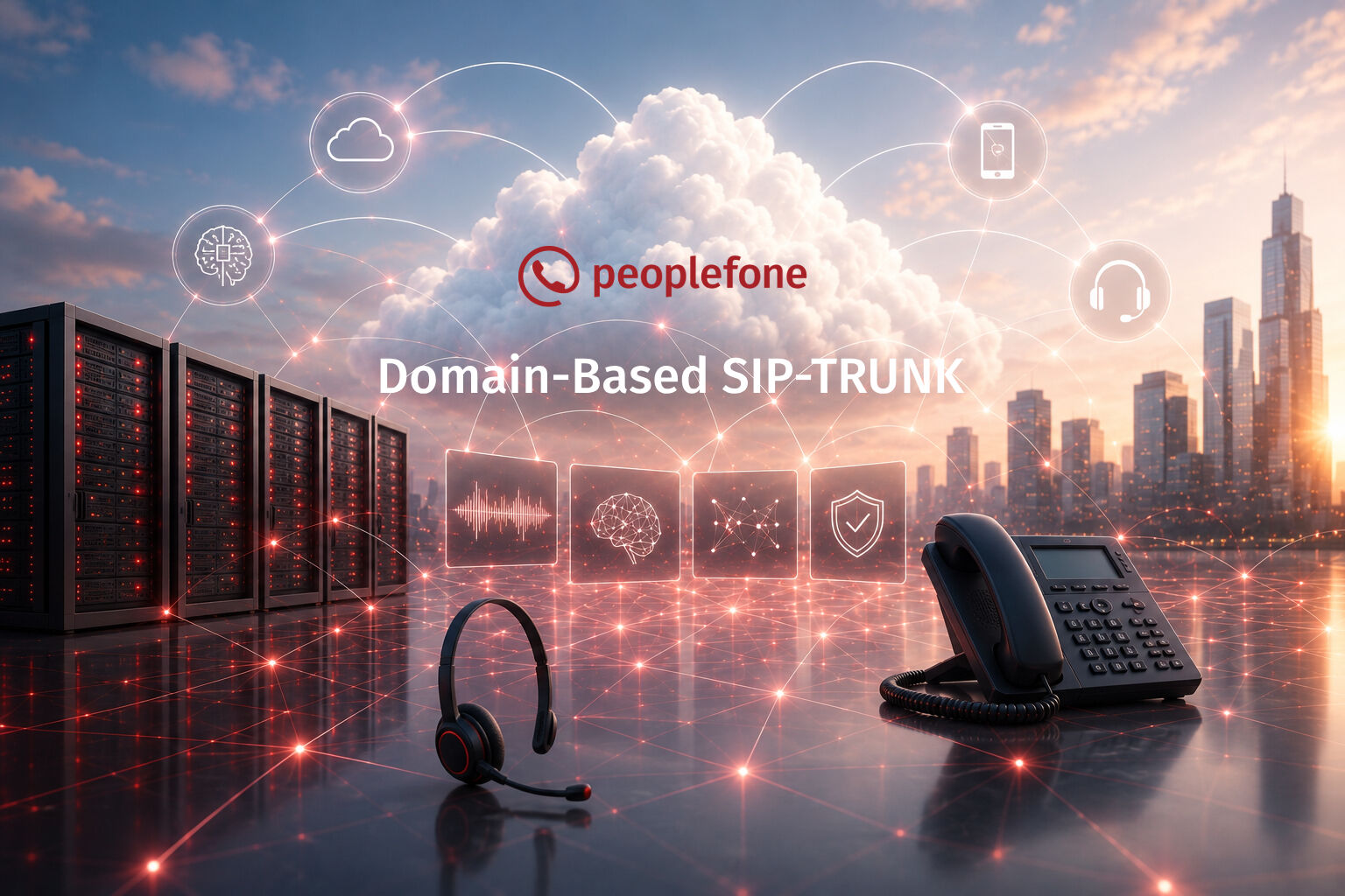 Illustration einer Vernetzung zum peoplefone Domain-Based SIP-TRUNK.