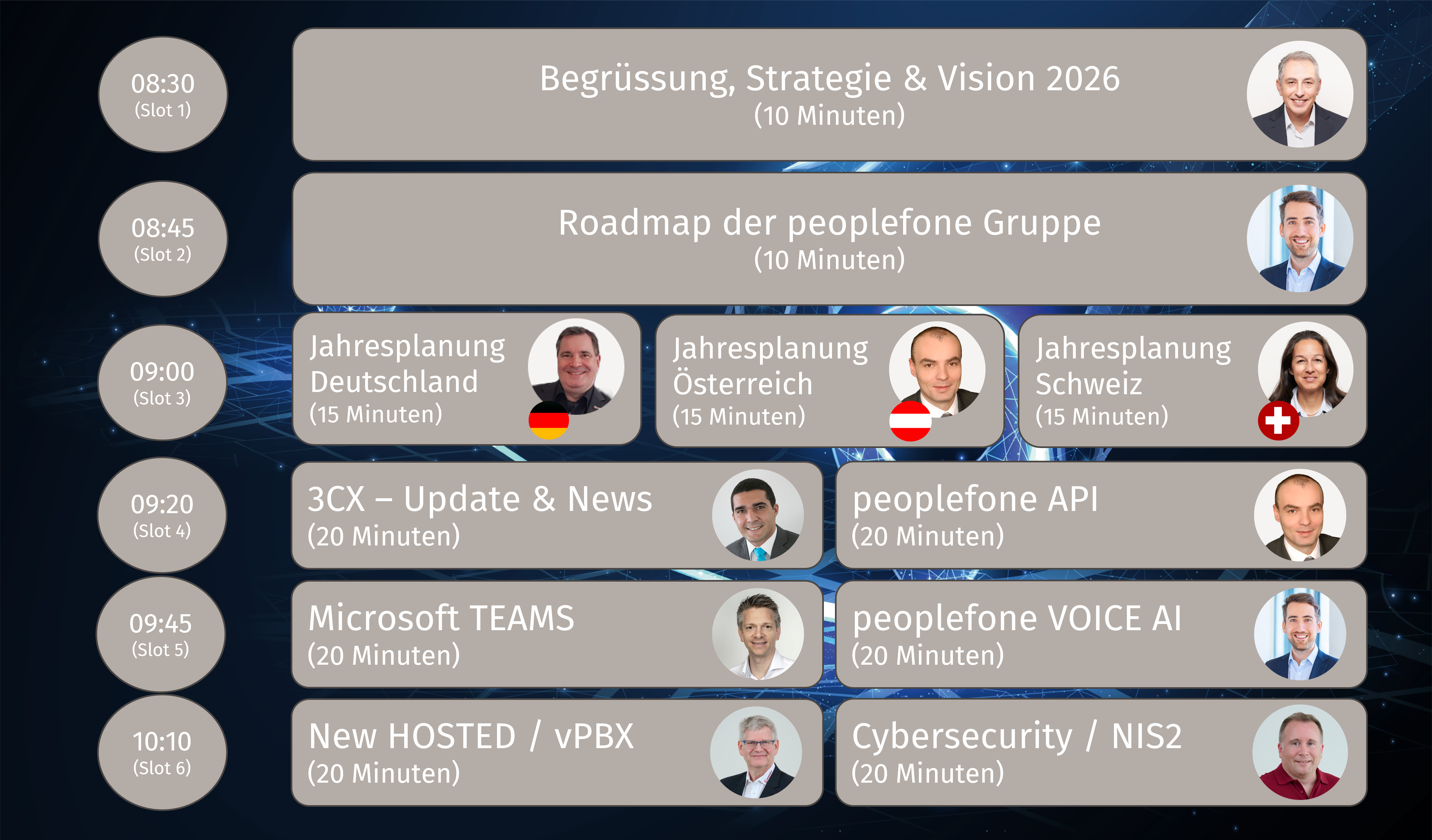Programmübersicht mit Referenten und Vortragsthemen.