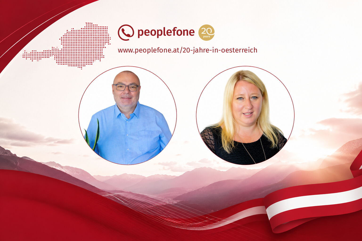 Banner mit Mitarbeitenden der peoplefone Austria.