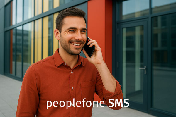 Männliche Person vor einem Office telefoniert mit Handy.