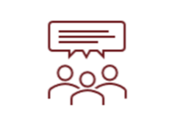 Icon mit Personen und Sprechblase.