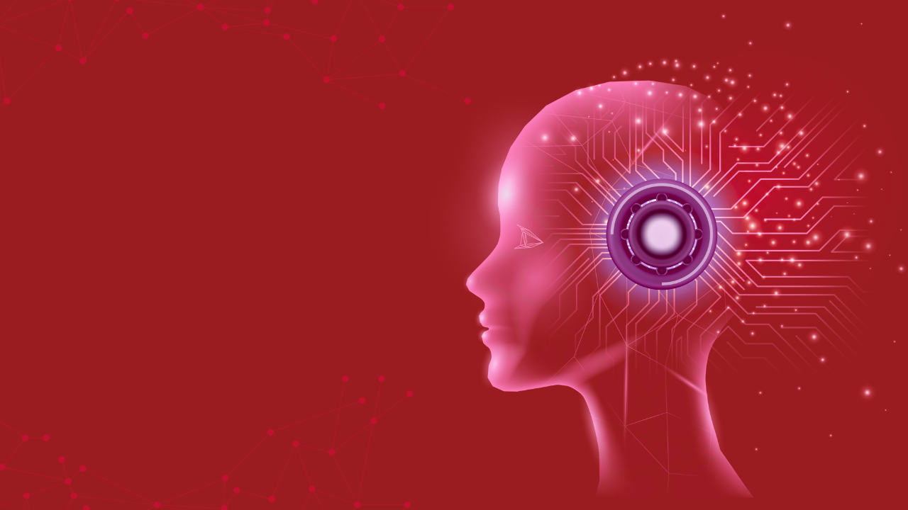 Schaubild Kopf auf rotem Hintergrund für Voice AI.